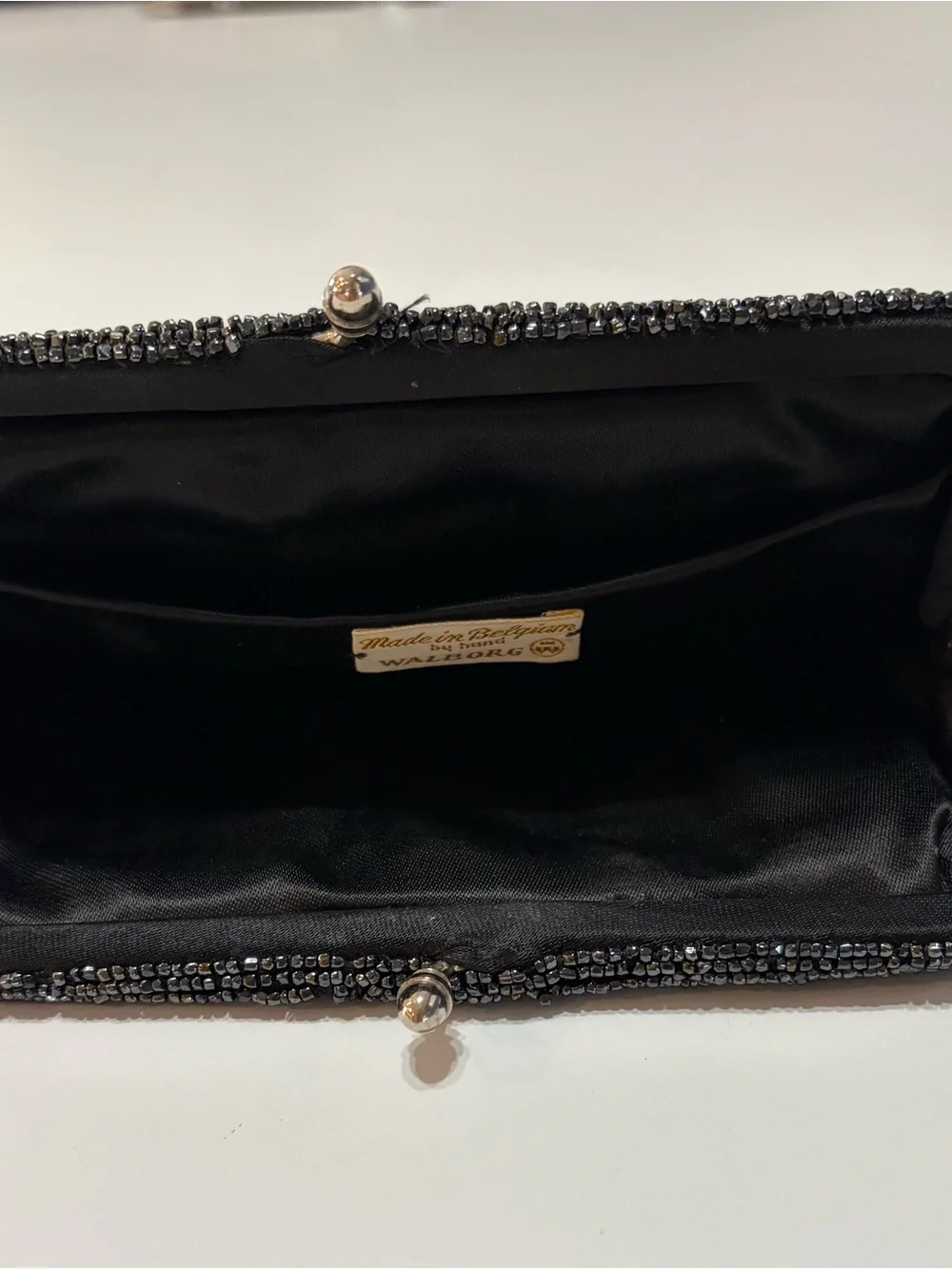 Black Beaded Evening Clutch with Metallic Accents